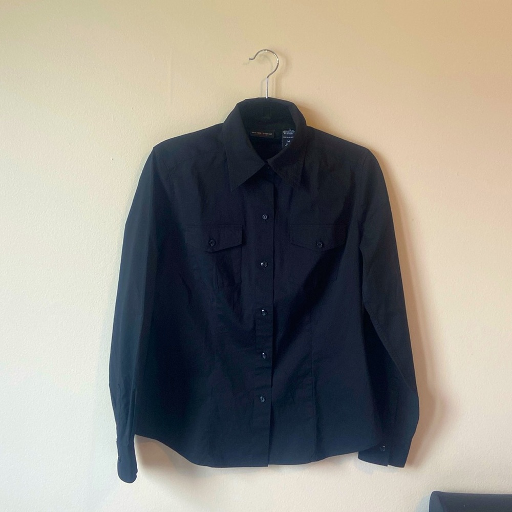 New York & Company Stretch Women’s Z-Black Button Down Formal Shirt Size - M